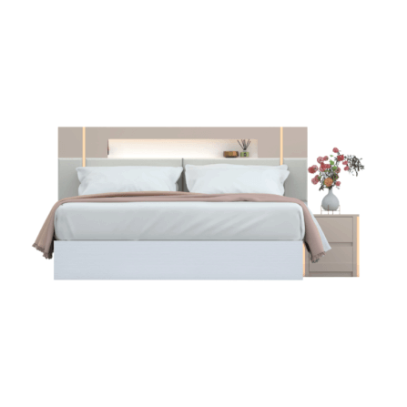 ชุดห้องนอน + ที่นอนสปริง 6 ฟุต WISDOM DESIGN FURNITURE รุ่น NOBLE สีขาว/กลอสซี่เบจ_1